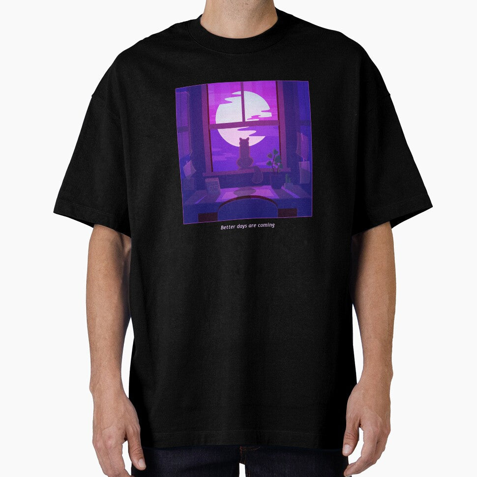 Better Days Are Coming Lofi Cat Vaporwave Sunset by - Adult & Kids T-Shirts, Sweatshirts & Hoodies apparel design preview 1