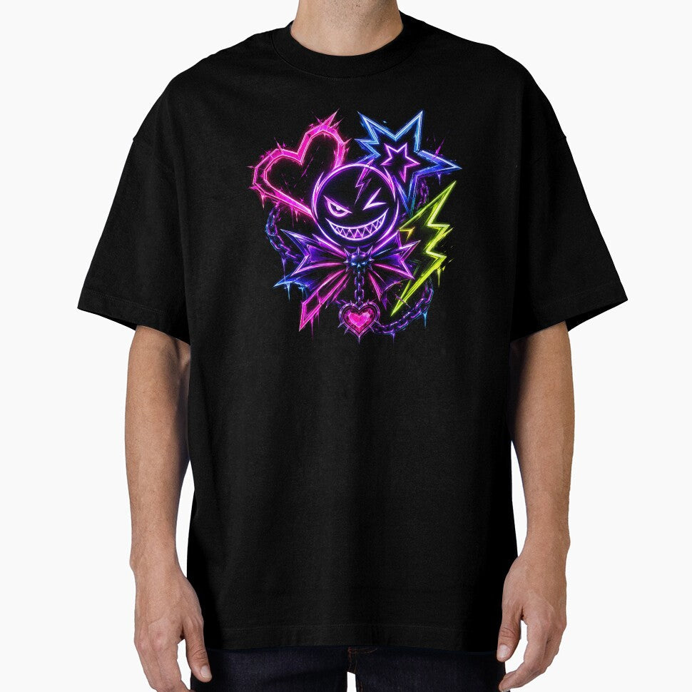 Neon Cyberpunk Smiley Heart Emblem by smktheduck - Adult & Kids T-Shirts, Sweatshirts & Hoodies apparel design preview 1