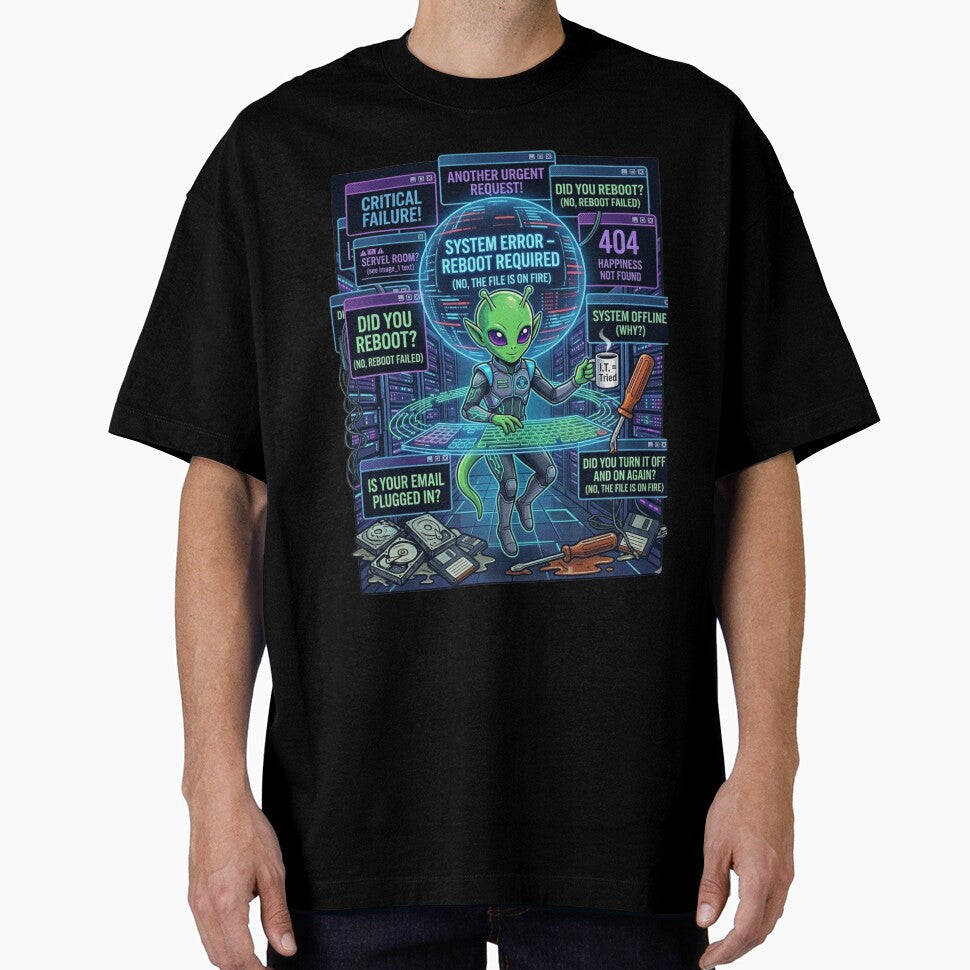 VR Alien Sysadmin Error Overload by KurtByteStudio - Adult & Kids T-Shirts, Sweatshirts & Hoodies apparel design preview 1