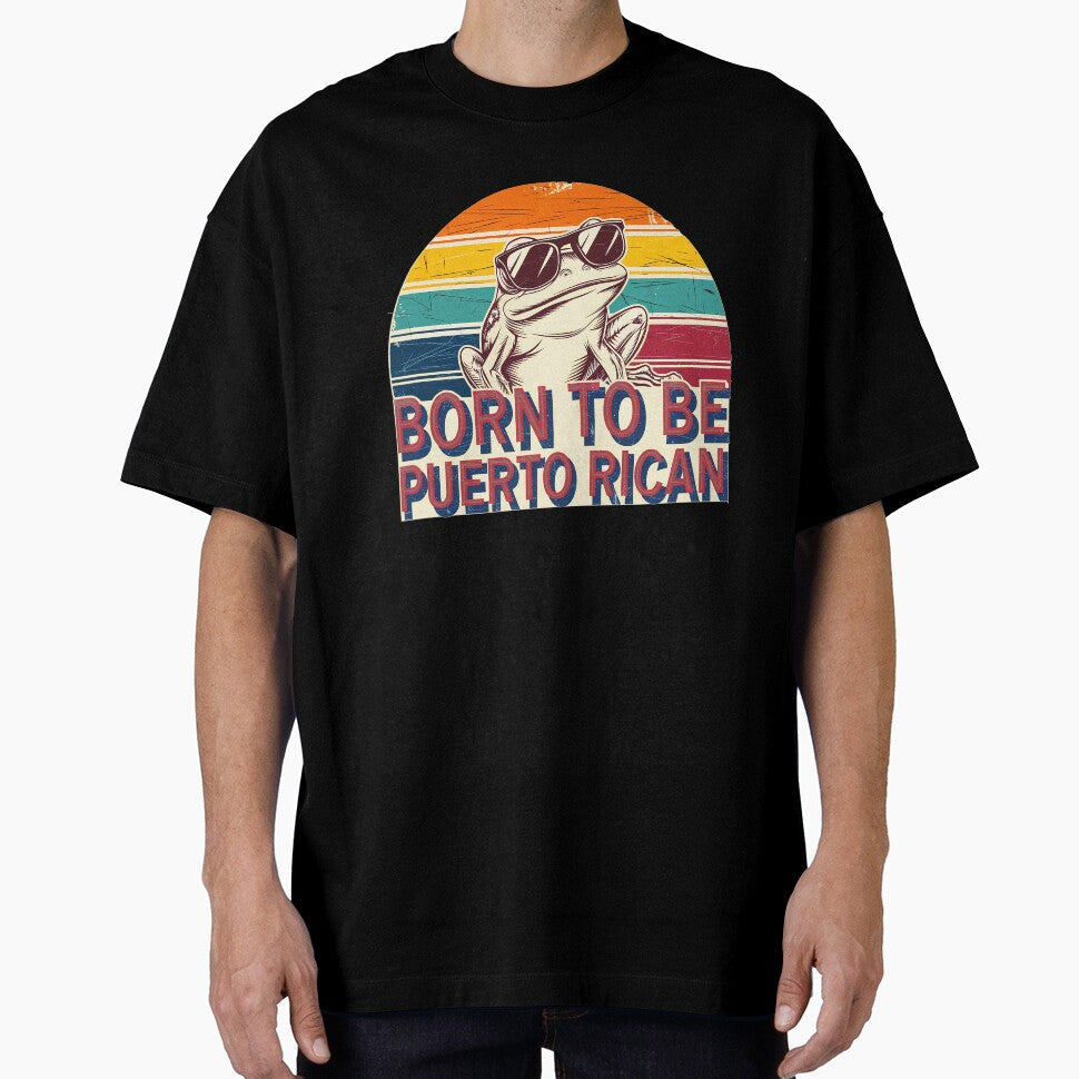 Vintage Sunburst Frog Design Born to Be Puerto Rican - Adult & Kids T-Shirts, Sweatshirts & Hoodies apparel design preview 1