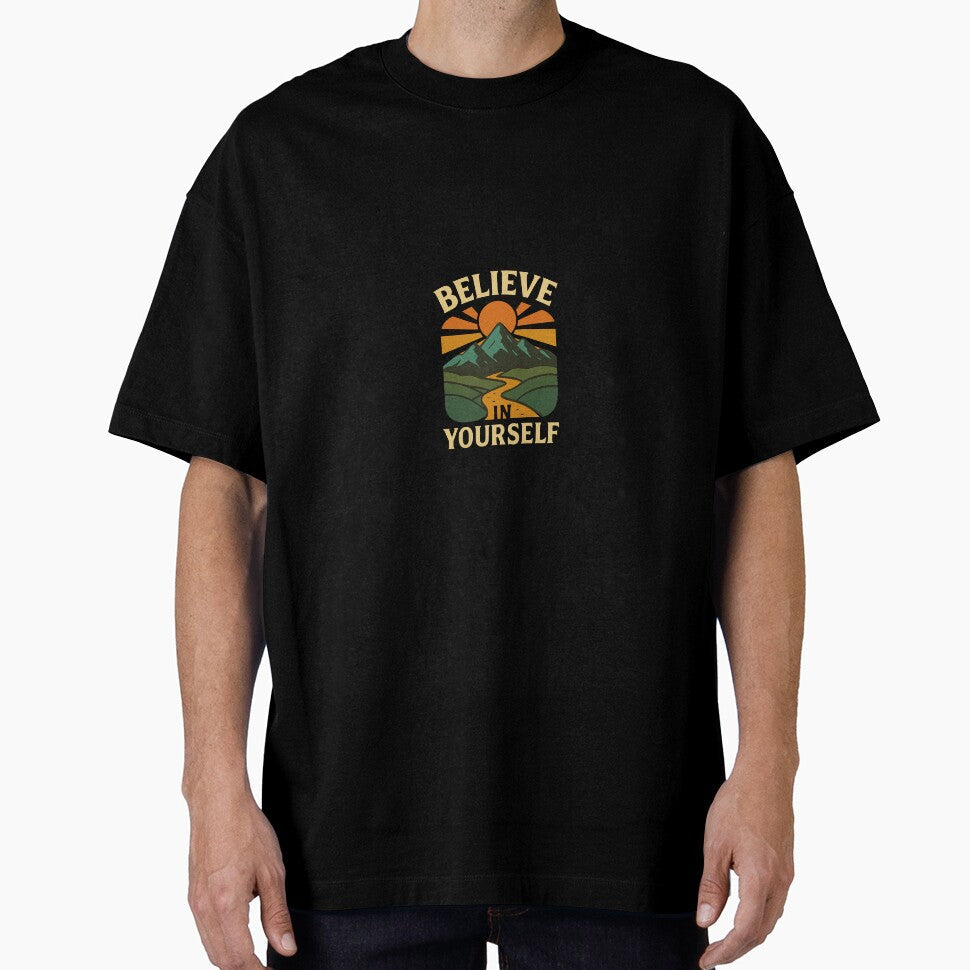 Believe in Yourself Retro Mountain Path Design by - Adult & Kids T-Shirts, Sweatshirts & Hoodies apparel design preview 1