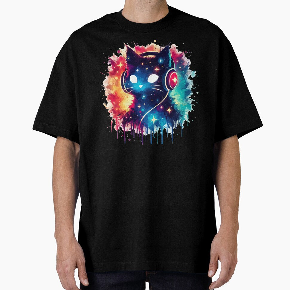 Cosmic Cat Headphones Cool Watercolor Galaxy Space - Adult & Kids T-Shirts, Sweatshirts & Hoodies apparel design preview 1