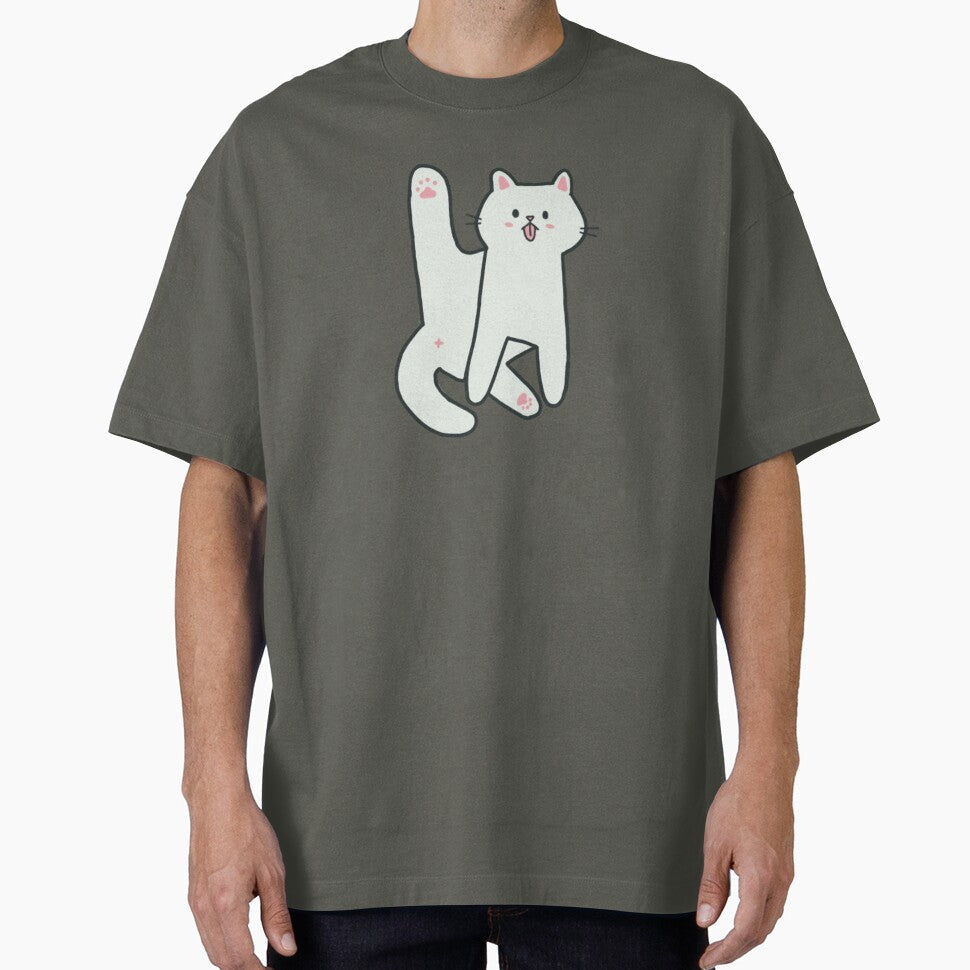White Cat Licking Butt by waddleworks - Adult & Kids T-Shirts, Sweatshirts & Hoodies apparel design preview 1