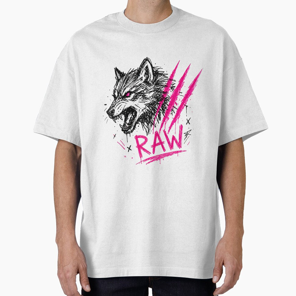 Raw Wolf Sketch Neon Pink Claw Marks Alt Grunge by - Adult & Kids T-Shirts, Sweatshirts & Hoodies apparel design preview 1