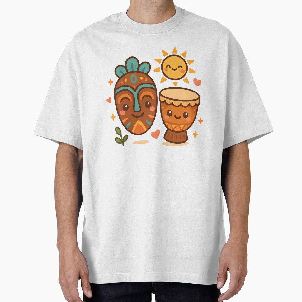 Kawaii African Mask and Drum Cute Afrocentric Music - Adult & Kids T-Shirts, Sweatshirts & Hoodies apparel design preview 1