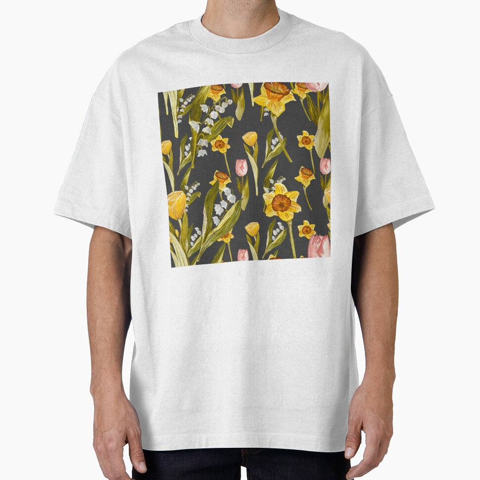 Daffodil tulip snowdrop Easter an ornate pattern grey - Adult & Kids T-Shirts, Sweatshirts & Hoodies apparel design preview 1