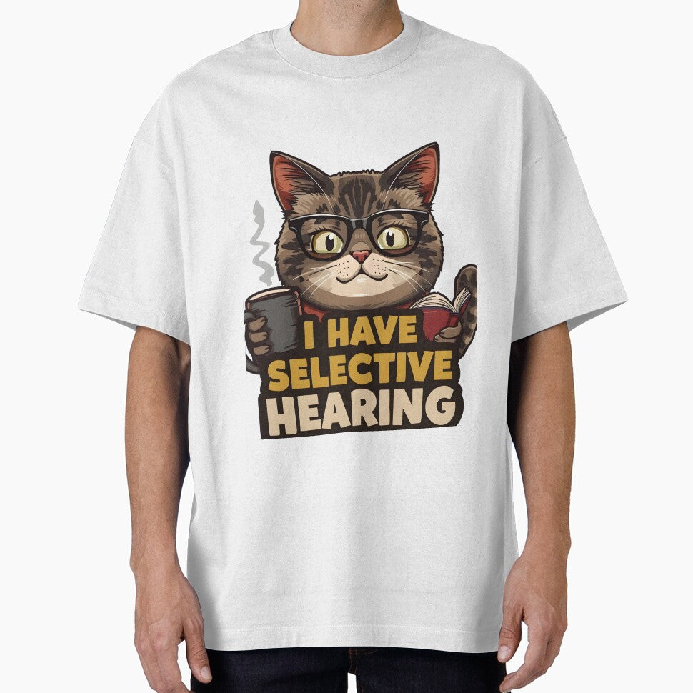 I Have Selective Hearing Cat Coffee Reading Niche by - Adult & Kids T-Shirts, Sweatshirts & Hoodies apparel design preview 1
