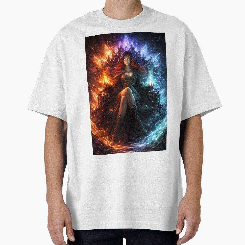 Fire Ice Sorceress Magic Throne Fantasy Art by - Adult & Kids T-Shirts, Sweatshirts & Hoodies apparel design preview 1
