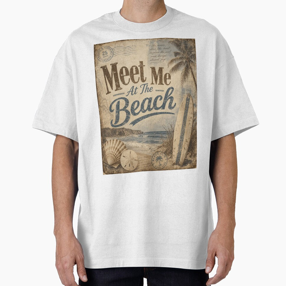 Meet Me At The Beach Vintage Sepia Collage, - Adult & Kids T-Shirts, Sweatshirts & Hoodies apparel design preview 1
