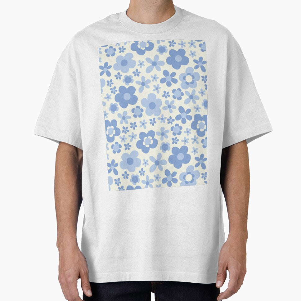 PASTEL BLUE BOHO RETRO FLOWERS by blomastudios - Adult & Kids T-Shirts, Sweatshirts & Hoodies apparel design preview 1