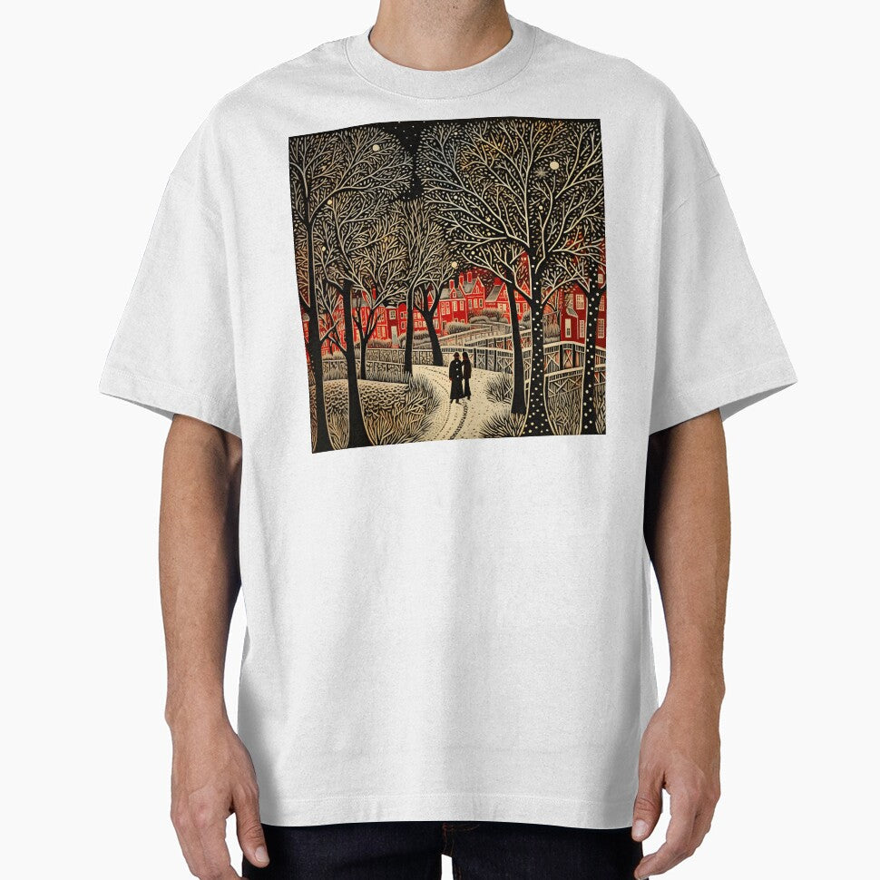 Christmas holiday linocut landscape print by dcrc - Adult & Kids T-Shirts, Sweatshirts & Hoodies apparel design preview 1
