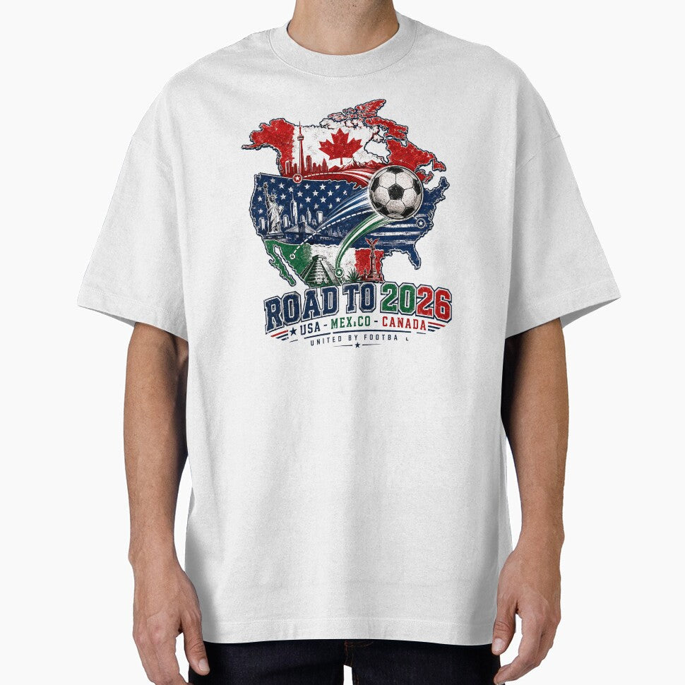 Road to 2026 USA Mexico Canada Soccer Badge by emaga - Adult & Kids T-Shirts, Sweatshirts & Hoodies apparel design preview 1