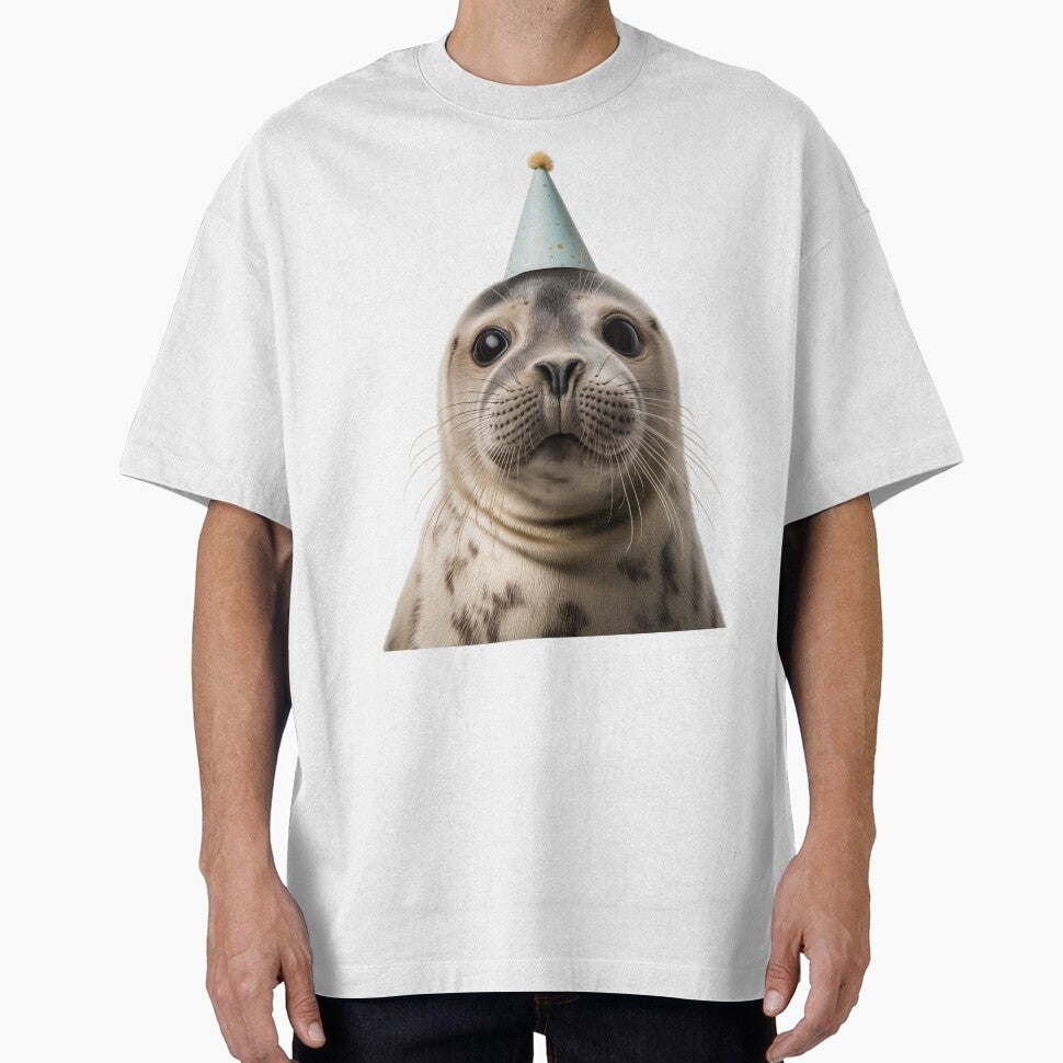 Cute Seal with Party Hat Birthday Celebration by - Adult & Kids T-Shirts, Sweatshirts & Hoodies apparel design preview 1