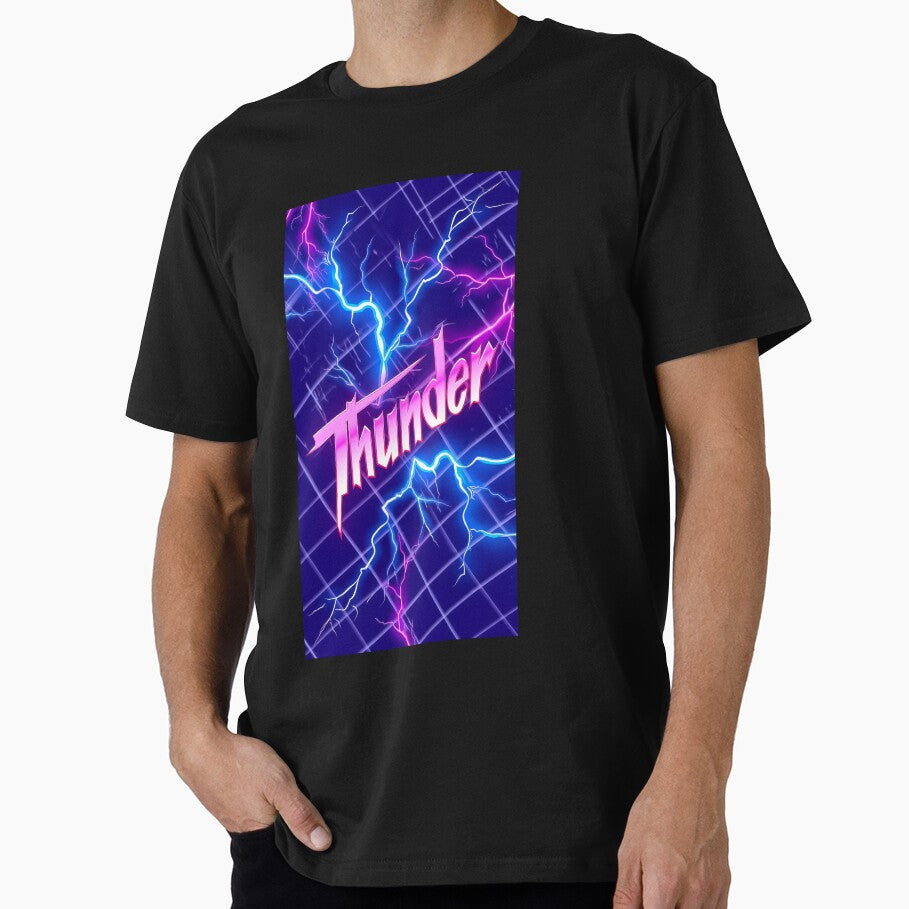 Retro Thunder Neon Lightning Synthwave Art by - Adult & Kids T-Shirts, Sweatshirts & Hoodies apparel design preview 1