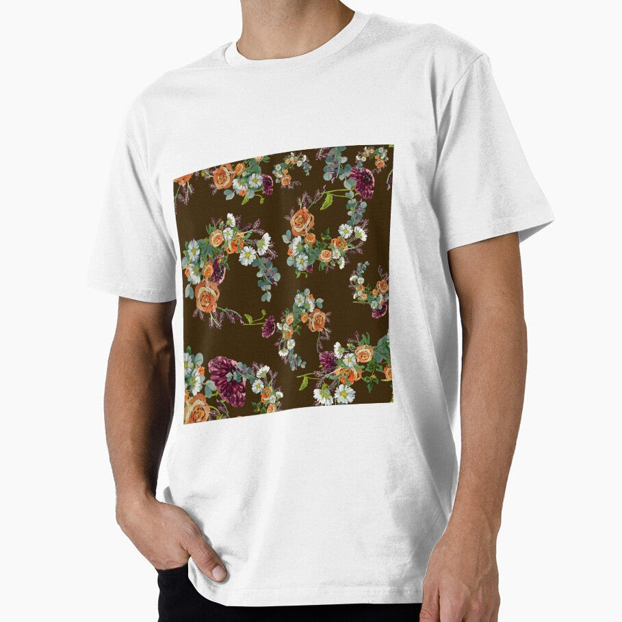 Dahlia red rose daisy pattern watercolor brown by - Adult & Kids T-Shirts, Sweatshirts & Hoodies apparel design preview 1