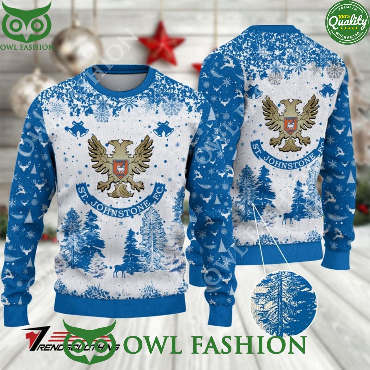 St Johnstone F.C. SPFL Scottish Snow Fall Pine Ugly - Adult & Kids T-Shirts, Sweatshirts & Hoodies apparel design preview 1
