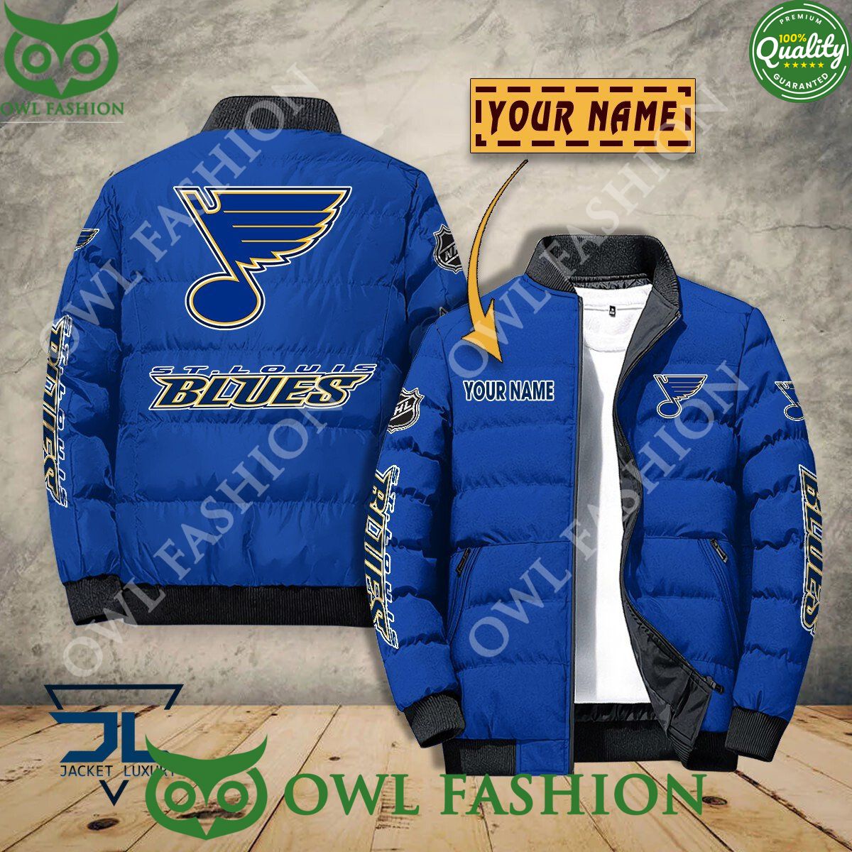 St Louis Blues Custom Name NHL Ice Hockey Puffer - Adult & Kids T-Shirts, Sweatshirts & Hoodies apparel design preview 1