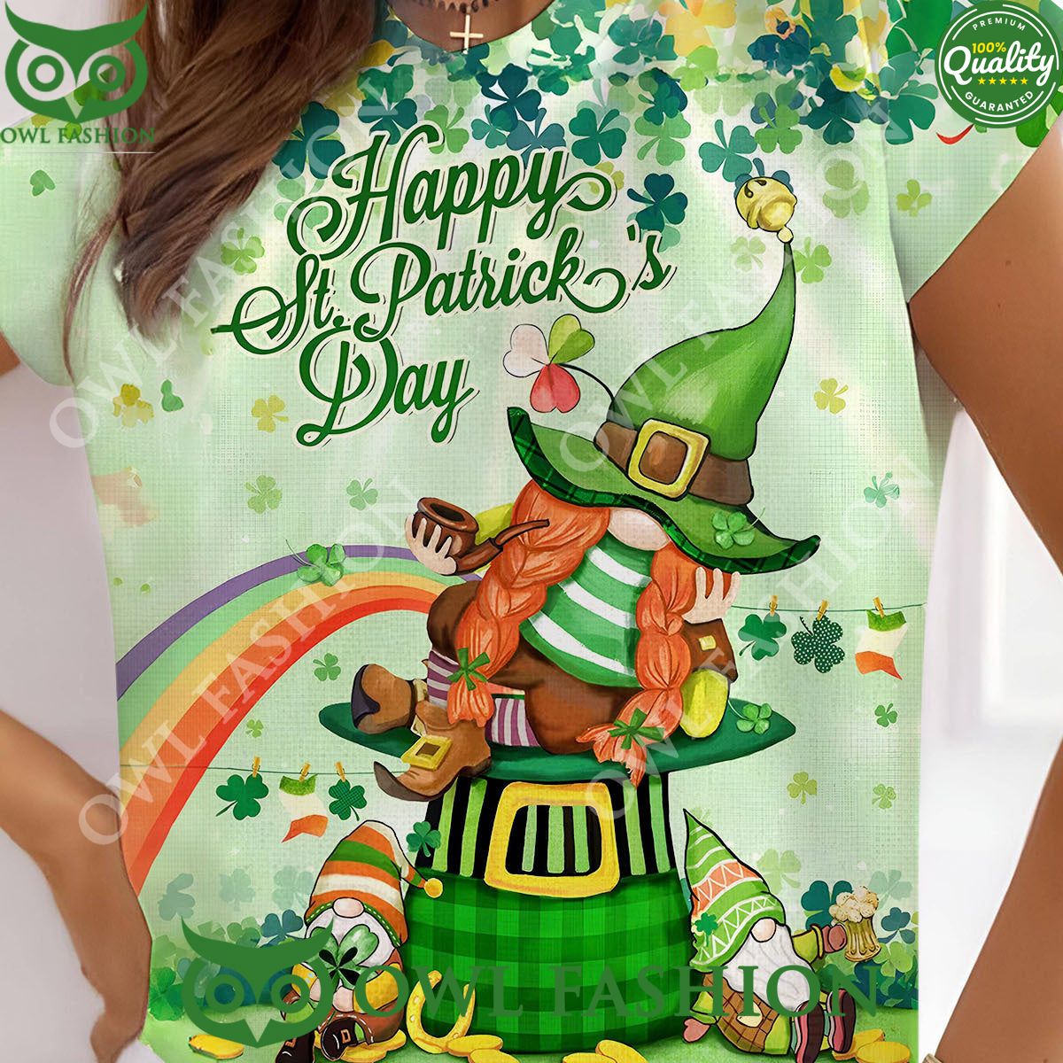 St. Patrick's Day Gnome Lucky Flowers - Adult & Kids T-Shirts, Sweatshirts & Hoodies apparel design preview 1