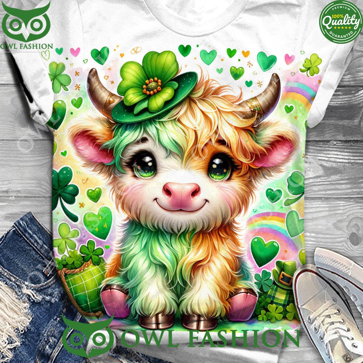 St Patrick's Day Highland Cow Print - Adult & Kids T-Shirts, Sweatshirts & Hoodies apparel design preview 1