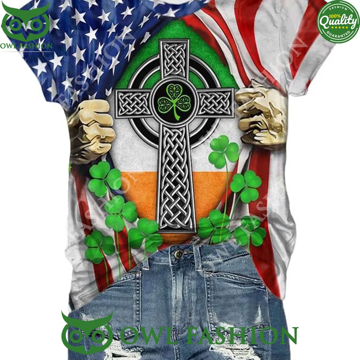 St Patricks Day Shamrocks Cross Print - Adult & Kids T-Shirts, Sweatshirts & Hoodies apparel design preview 1