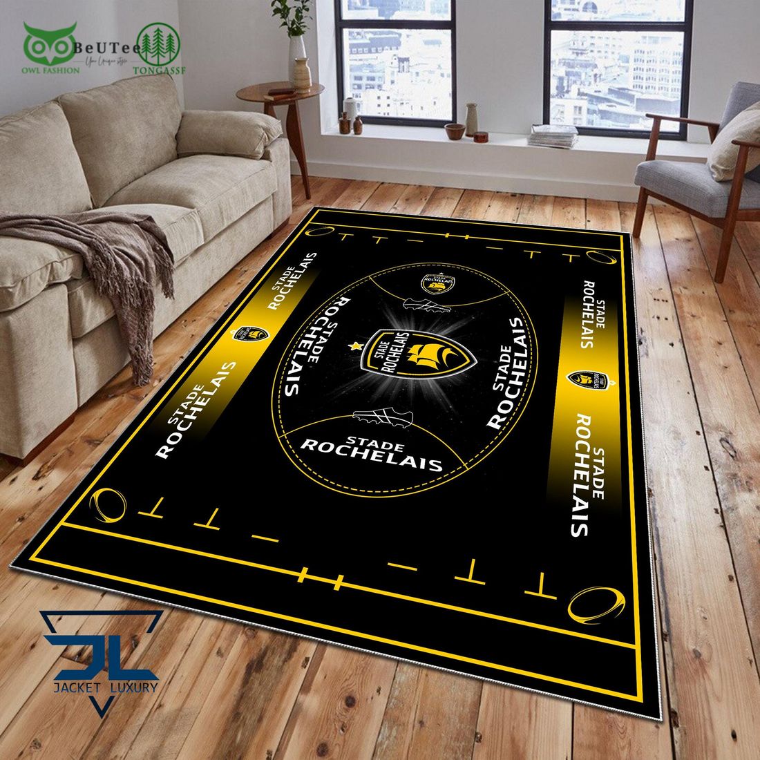 Stade Rochelais French Rugby Carpet Rug - Adult & Kids T-Shirts, Sweatshirts & Hoodies apparel design preview 1