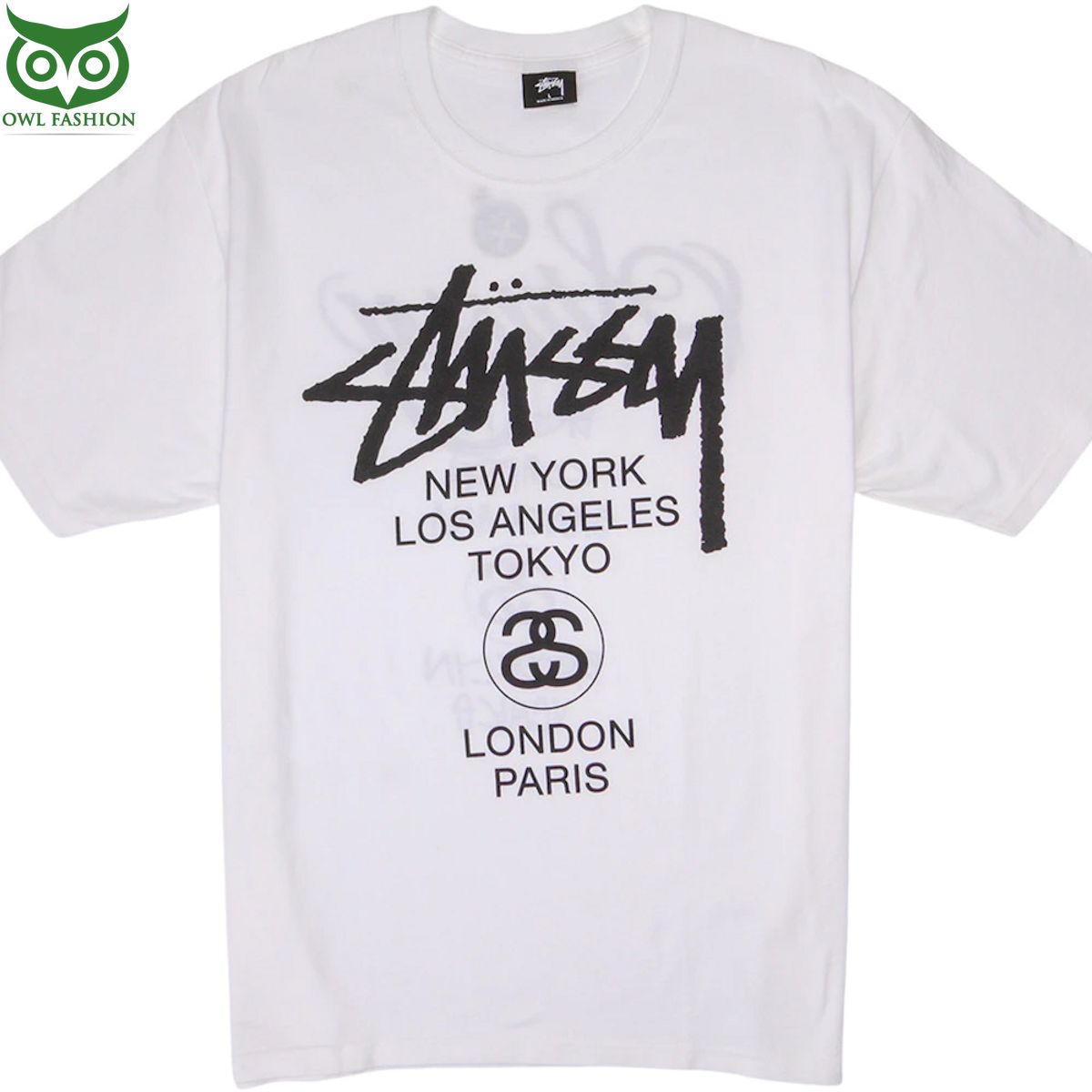 Stussy world tour NY LA Tokyo London Paris Shop Owl - Adult & Kids T-Shirts, Sweatshirts & Hoodies apparel design preview 1