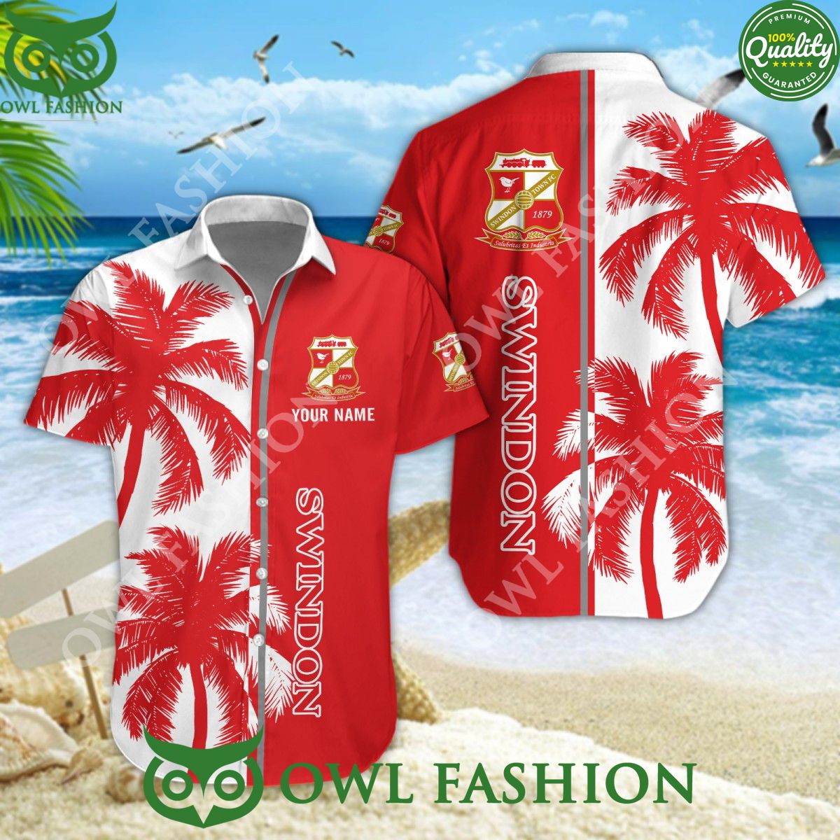 Swindon Town Custom Name Coconut tree 2024 Aloha - Adult & Kids T-Shirts, Sweatshirts & Hoodies apparel design preview 1