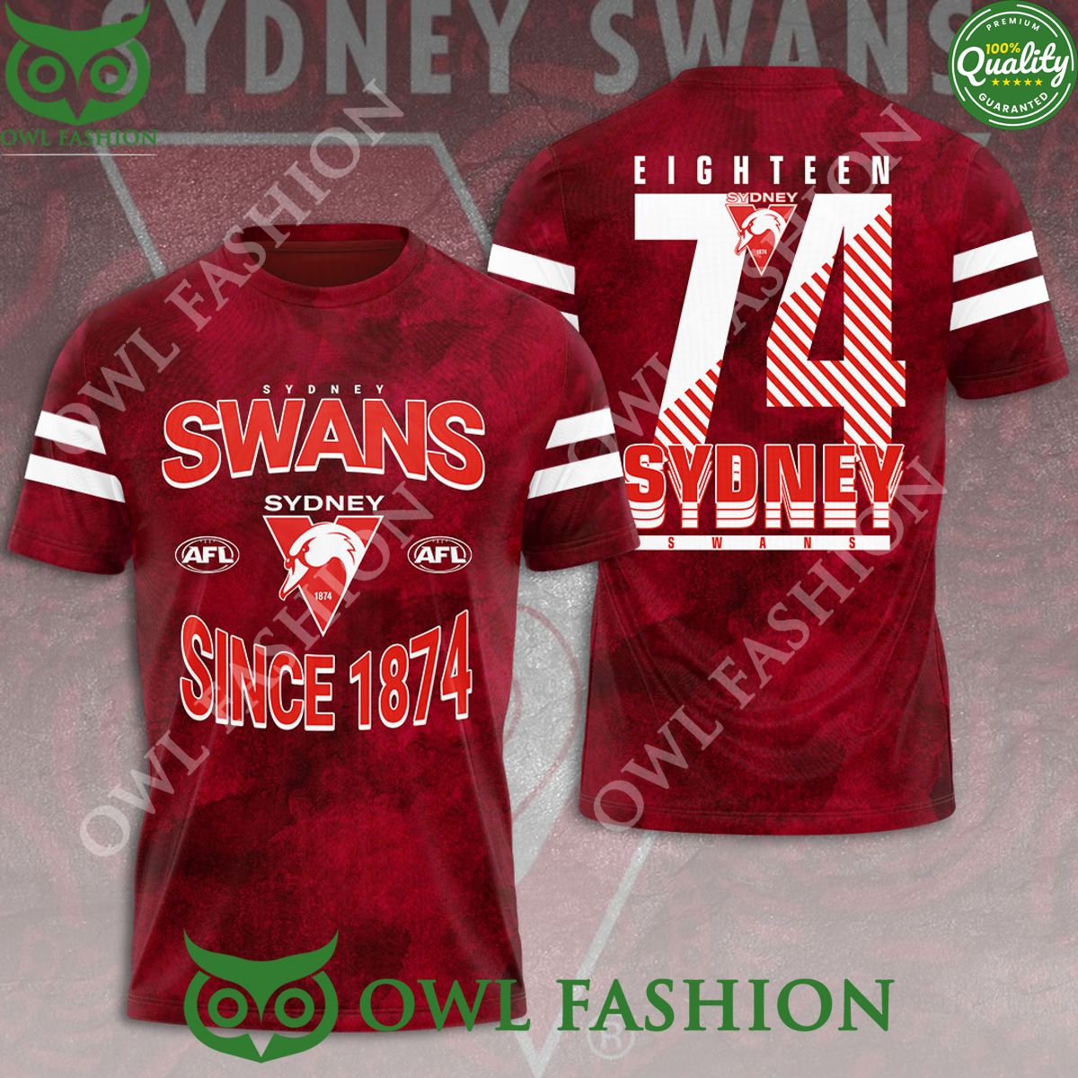 Sydney Swans Red AFL Eighteen 1874 3D - Adult & Kids T-Shirts, Sweatshirts & Hoodies apparel design preview 1