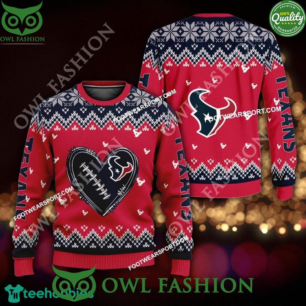 Logo Pattern Heart Football Houston Texans Christmas - Adult & Kids T-Shirts, Sweatshirts & Hoodies apparel design preview 1