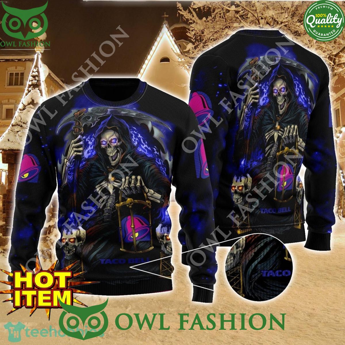 Taco Bell Death Halloween AOP 3D Sweater - Adult & Kids T-Shirts, Sweatshirts & Hoodies apparel design preview 1