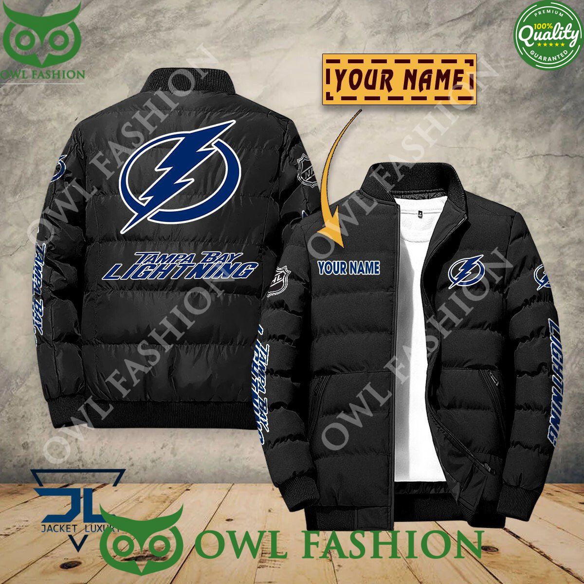 Tampa Bay Lightning Custom Name NHL Ice Hockey Puffer - Adult & Kids T-Shirts, Sweatshirts & Hoodies apparel design preview 1