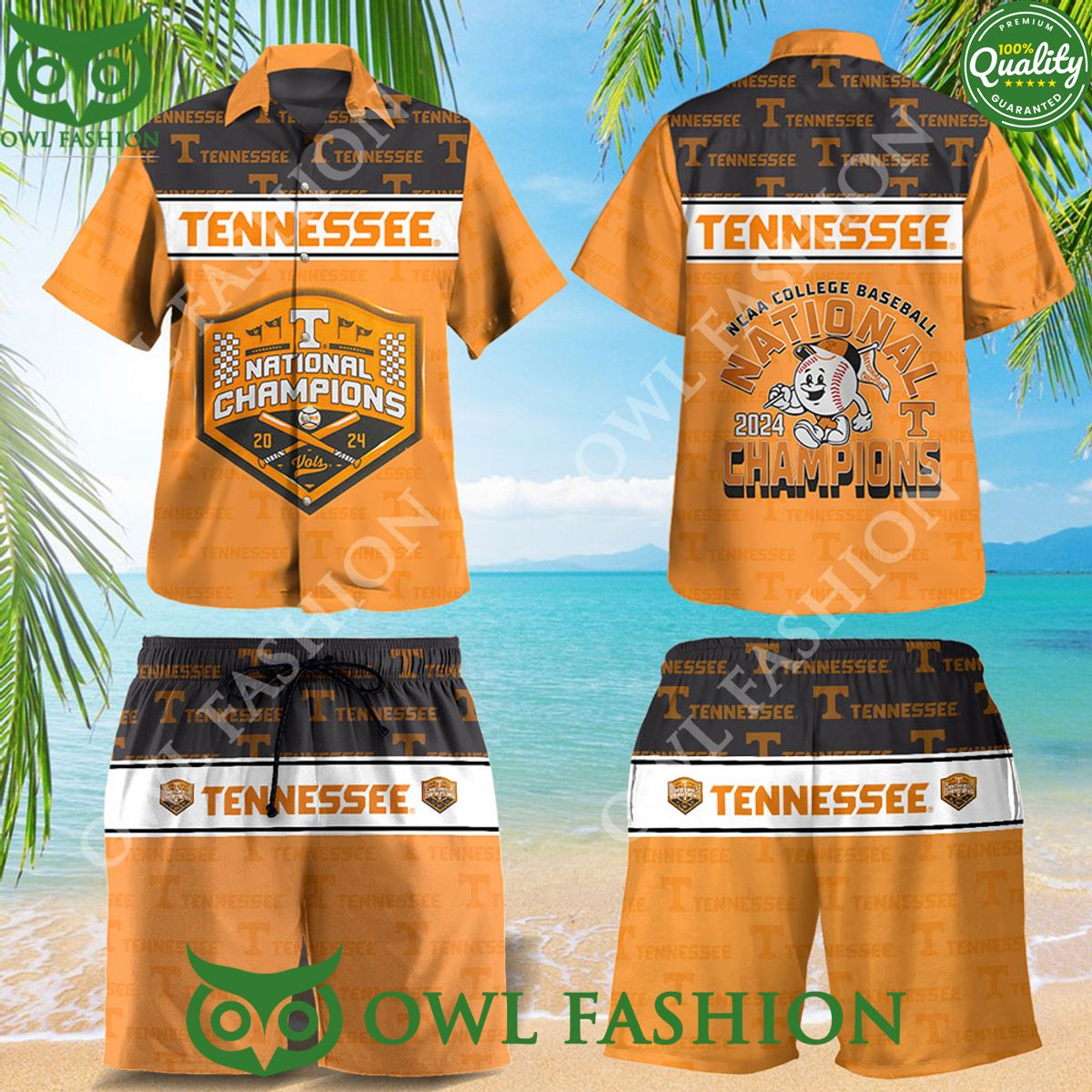 Tennessee Volunteers Baseball NCAA 3D Hawaiian Short - Adult & Kids T-Shirts, Sweatshirts & Hoodies apparel design preview 1