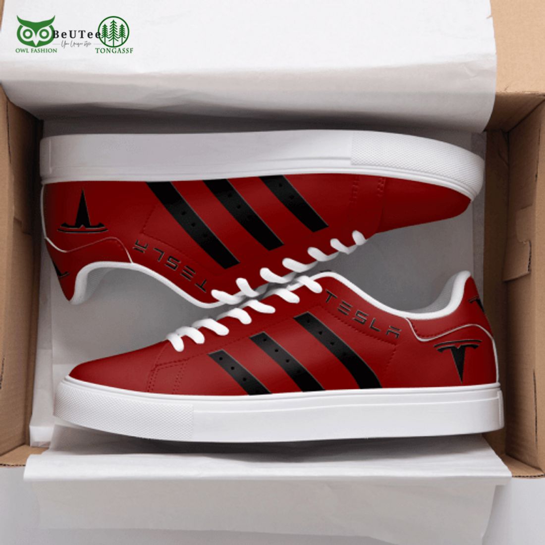 Tesla 3D Over Printed Red Black Stan Smith Shoes - Adult & Kids T-Shirts, Sweatshirts & Hoodies apparel design preview 1