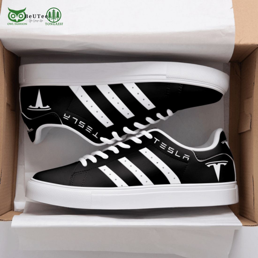 Tesla 3D Over Printed White Black Stan Smith Shoes - Adult & Kids T-Shirts, Sweatshirts & Hoodies apparel design preview 1