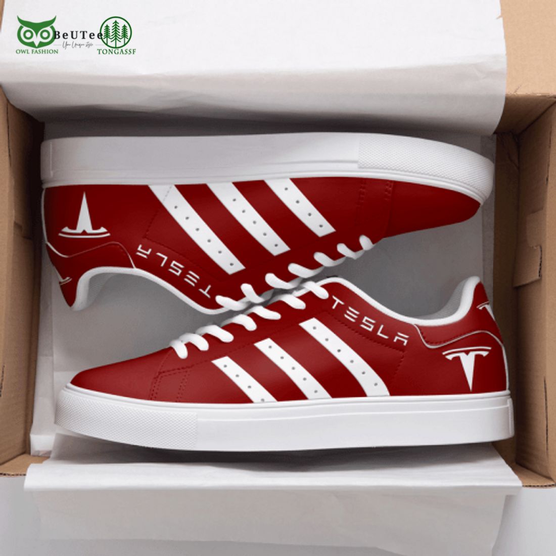Tesla 3D Over Printed White Red Stan Smith Shoes - Adult & Kids T-Shirts, Sweatshirts & Hoodies apparel design preview 1
