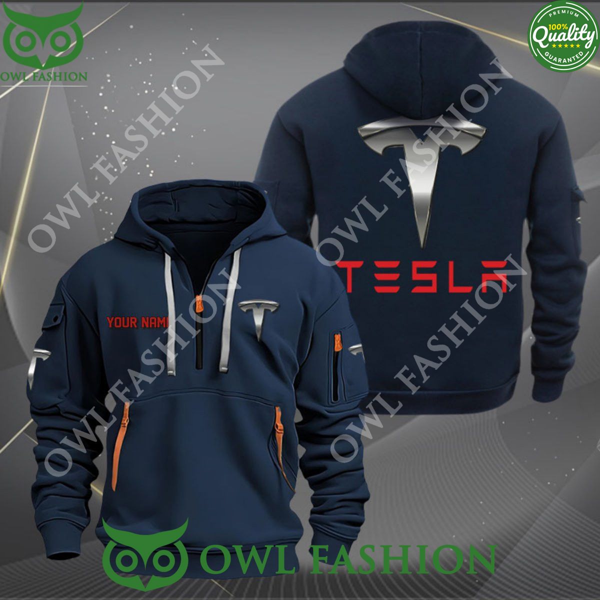 Tesla Automobile Customized Limited 2D Half Zipper - Adult & Kids T-Shirts, Sweatshirts & Hoodies apparel design preview 1