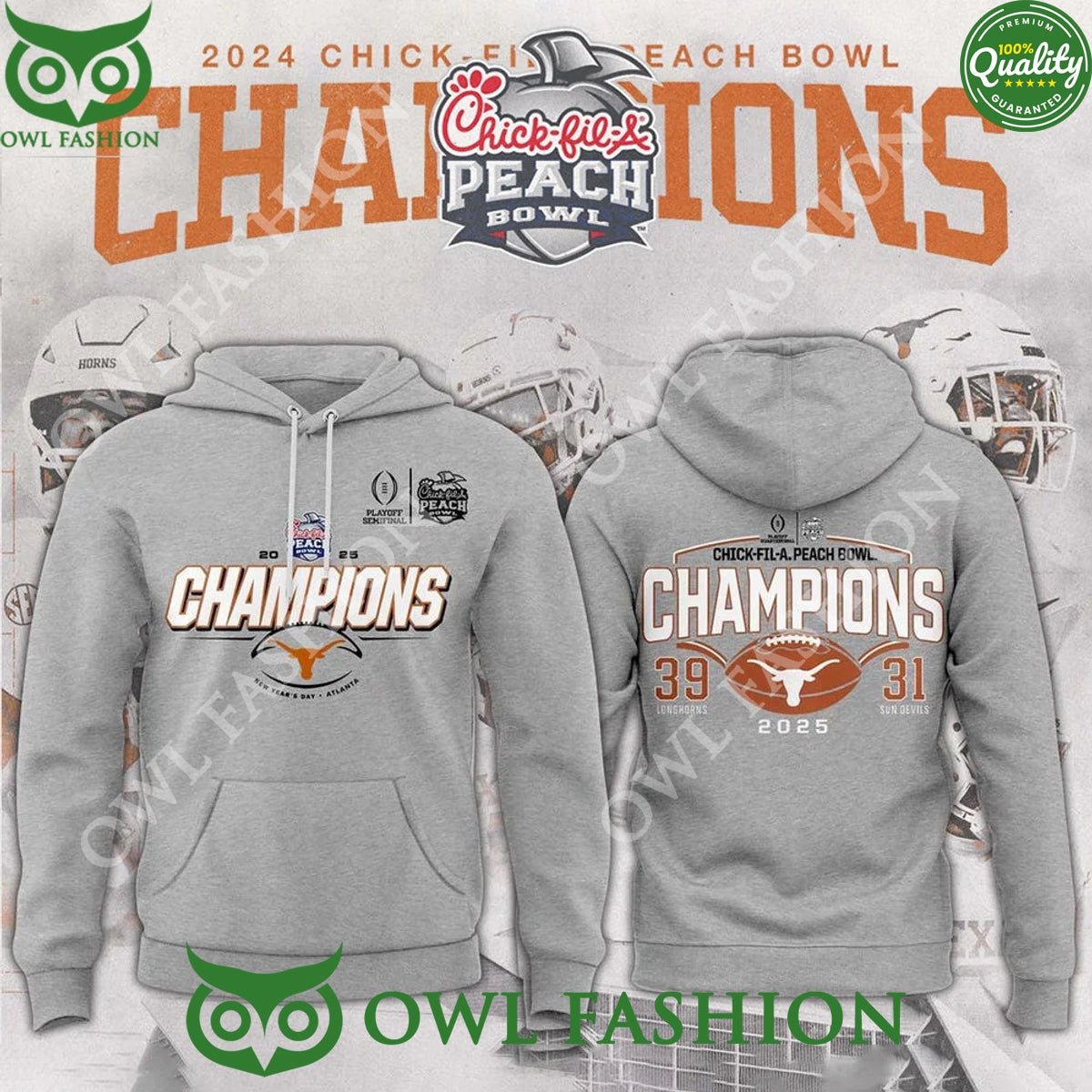 Texas Longhorns College Football Playoff 2025 Peach - Adult & Kids T-Shirts, Sweatshirts & Hoodies apparel design preview 1