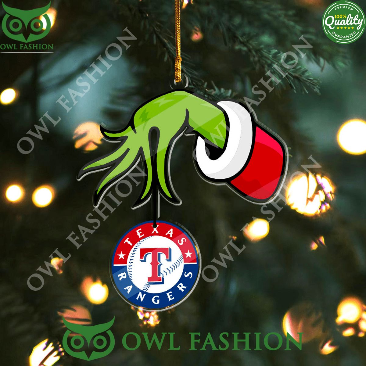 Texas Rangers Grinch Hand 2-Side Printed Ornament - Adult & Kids T-Shirts, Sweatshirts & Hoodies apparel design preview 1