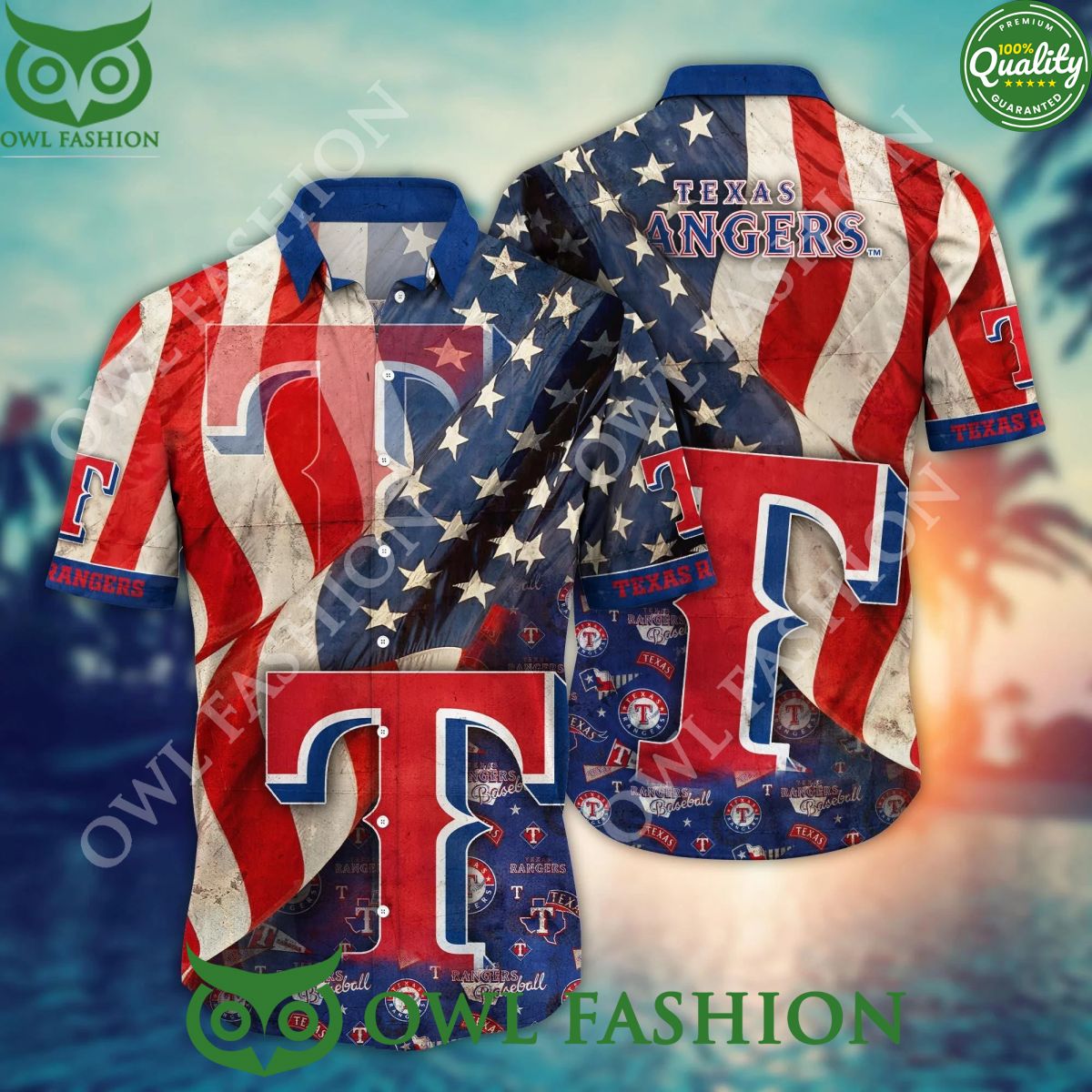 Texas Rangers USA Flag MLB Hawaiian Independence Day - Adult & Kids T-Shirts, Sweatshirts & Hoodies apparel design preview 1