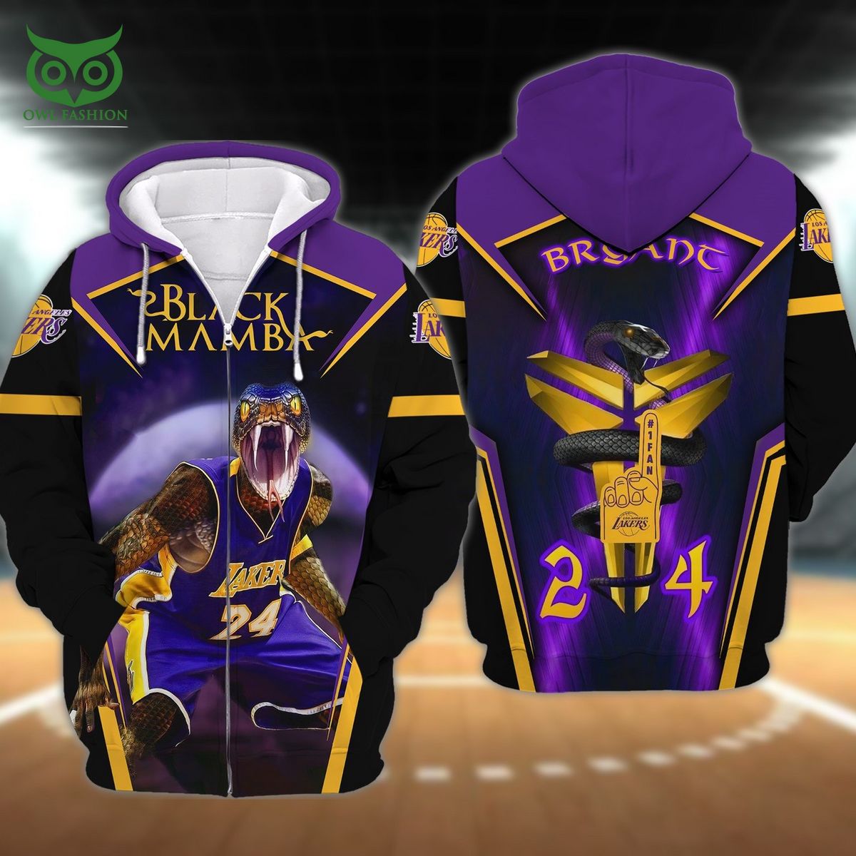The Black Mamba Kobe Bryant Los Angeles Lakers 3D Zip - Adult & Kids T-Shirts, Sweatshirts & Hoodies apparel design preview 1