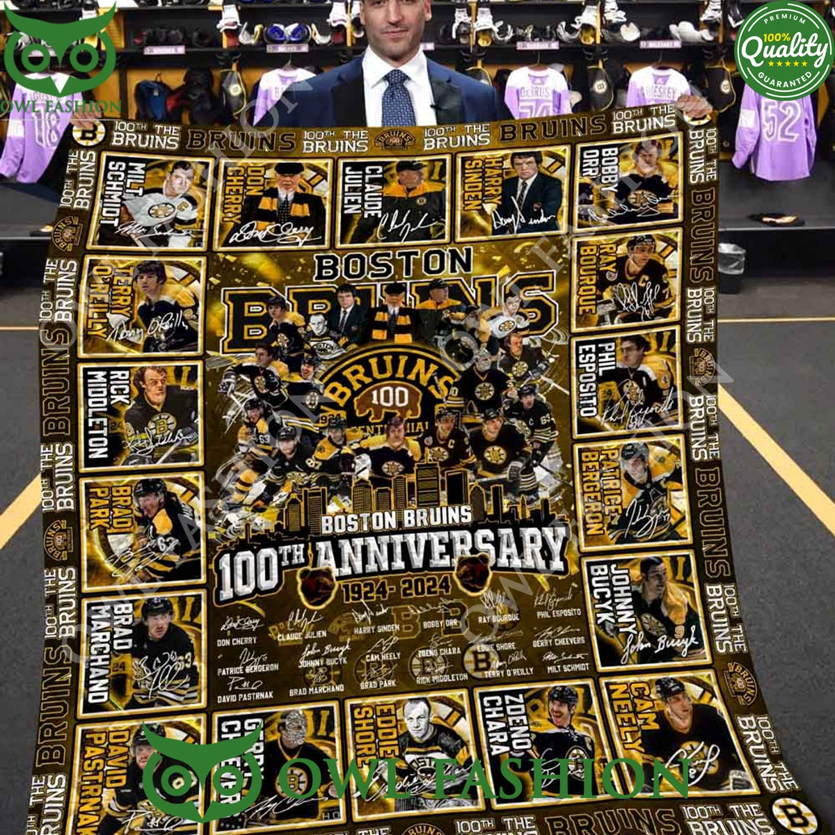 The Bruins 100th Anniversary 1925-2025 Quilt Fleece - Adult & Kids T-Shirts, Sweatshirts & Hoodies apparel design preview 1