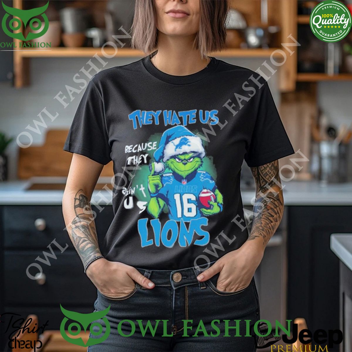 The Grinch Detroit Lions Christmas They Hate Us - Adult & Kids T-Shirts, Sweatshirts & Hoodies apparel design preview 1