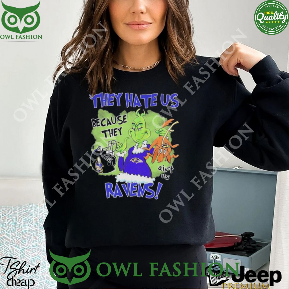 The Grinch They Hate Us because ain't Baltimore - Adult & Kids T-Shirts, Sweatshirts & Hoodies apparel design preview 1