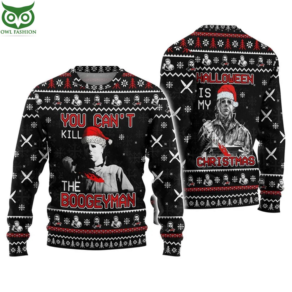 Michael Myers Christmas 3D Ugly Sweater - Adult & Kids T-Shirts, Sweatshirts & Hoodies apparel design preview 1