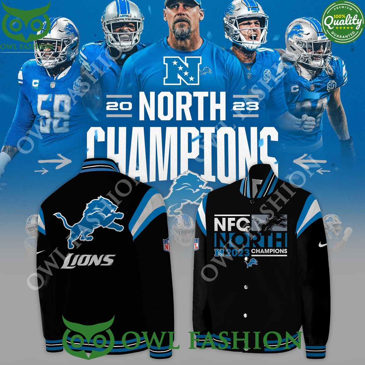 Trend NFC North Champions 2023 Detroit Lions Black - Adult & Kids T-Shirts, Sweatshirts & Hoodies apparel design preview 1