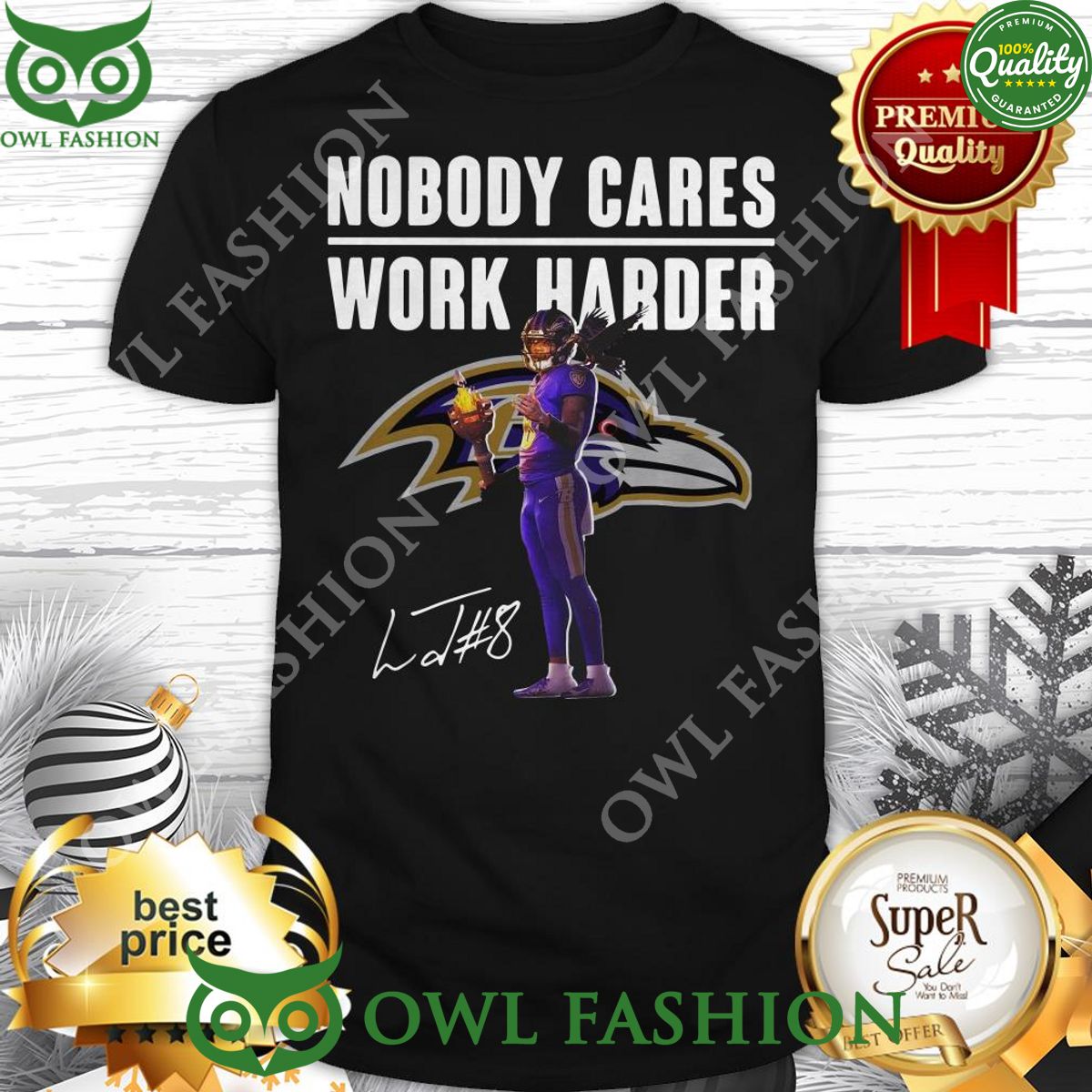 Trending Lamar Jackson Signature Nobody Cares Work - Adult & Kids T-Shirts, Sweatshirts & Hoodies apparel design preview 1
