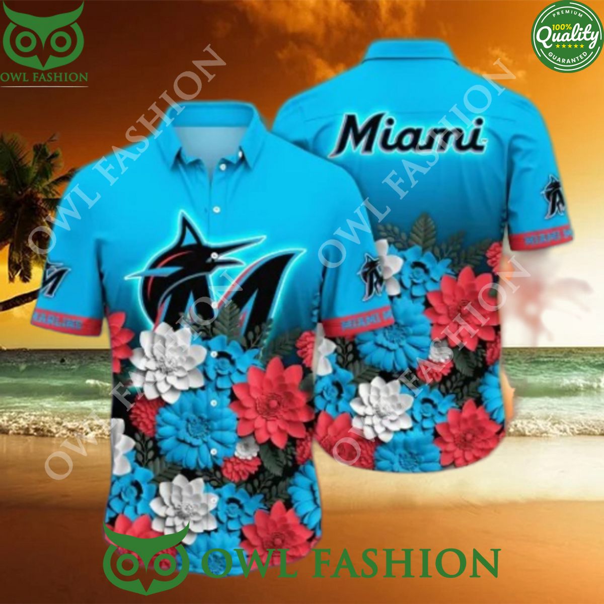 Trending Summer Miami Marlins MLB Flower Hawaiian - Adult & Kids T-Shirts, Sweatshirts & Hoodies apparel design preview 1