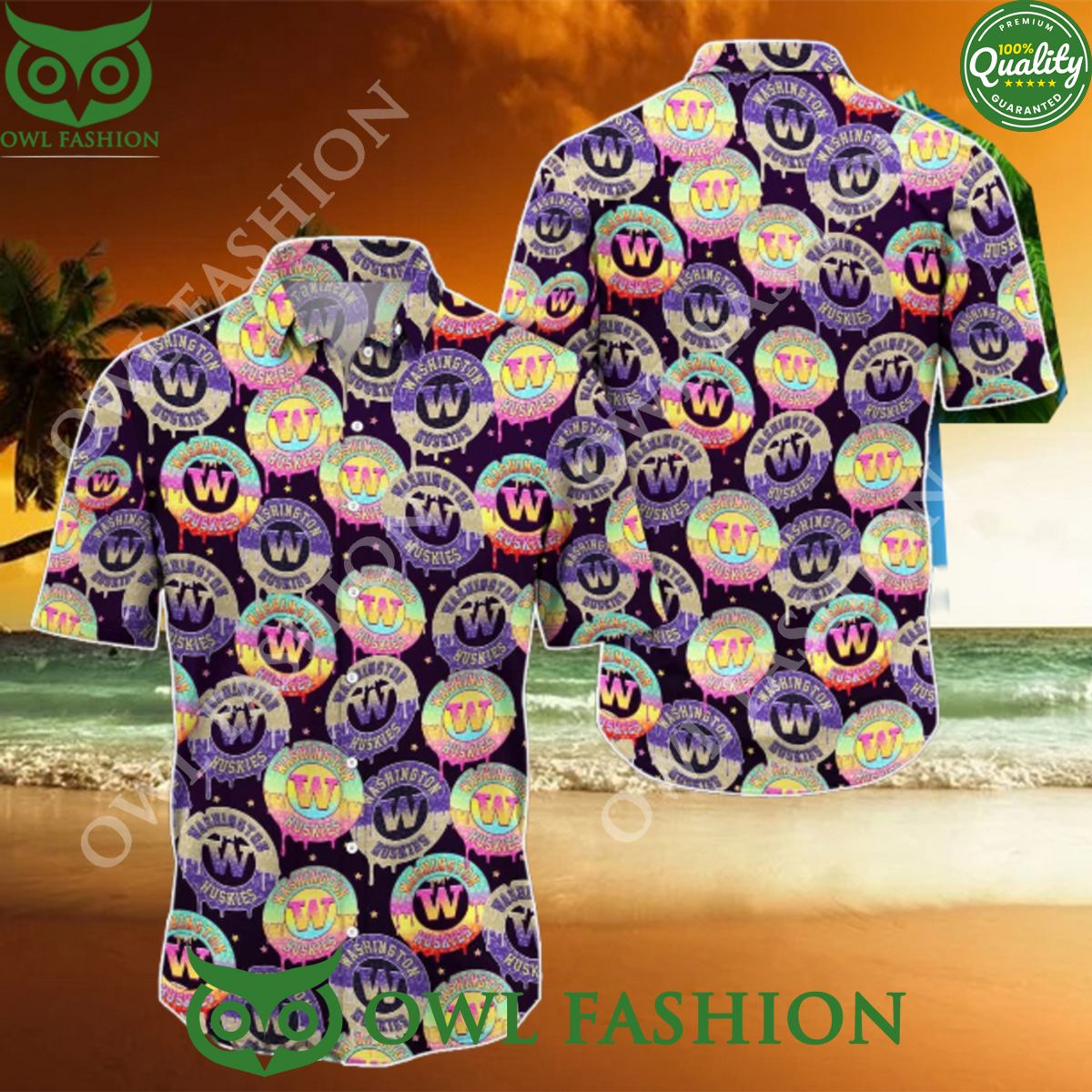 Trending Summer Washington Huskies NCAA Hawaiian 2024 - Adult & Kids T-Shirts, Sweatshirts & Hoodies apparel design preview 1