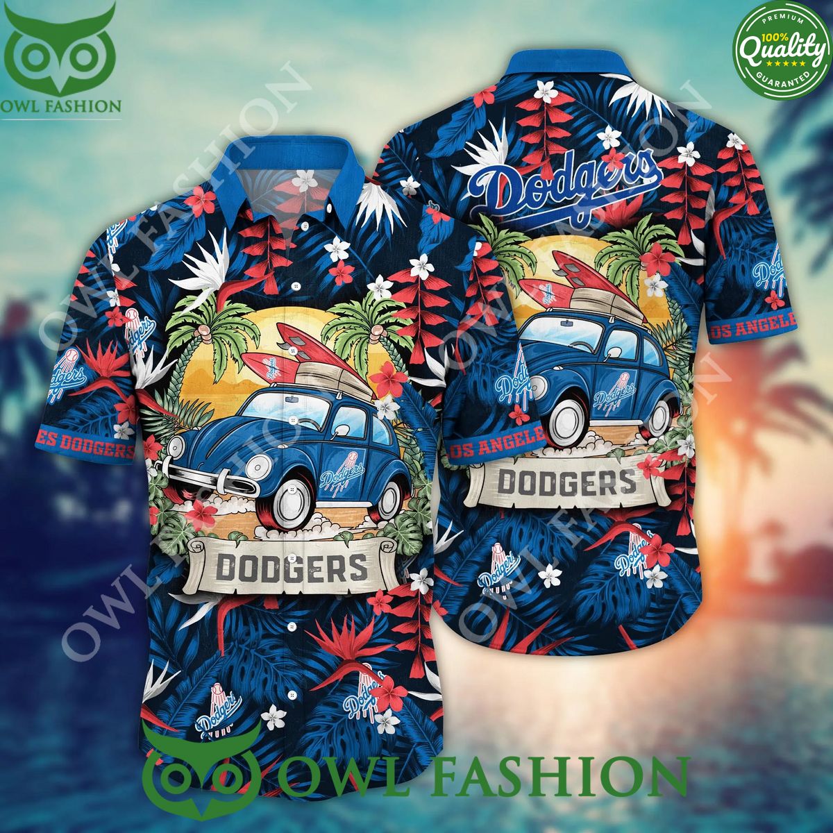 Trendy Car Floral Los Angeles Dodgers MLB Hawaiian - Adult & Kids T-Shirts, Sweatshirts & Hoodies apparel design preview 1
