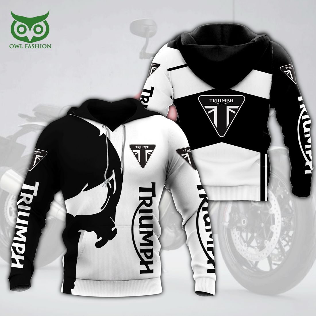 Triumph Motorcycles Black and White Logo 3D - Adult & Kids T-Shirts, Sweatshirts & Hoodies apparel design preview 1